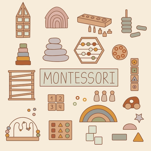 Conjunto de juguetes montessori de vector