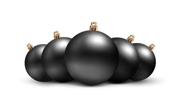 Conjunto de juguetes de Navidad de vector en un estilo realista. Bolas negras aisladas sobre fondo blanco. Descuentos del Black Friday
