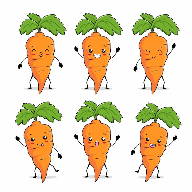 conjunto de kawaii de dibujos animados de zanahoria