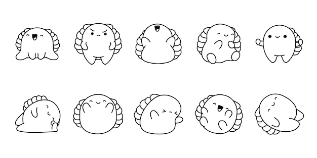 Vector conjunto de kawaii isolado tortuga página de colorear colección de lindo vector dibujos animados tortuga animal outli