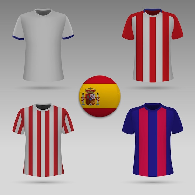 Conjunto de kit de fútbol de clubes españoles, plantilla de camiseta