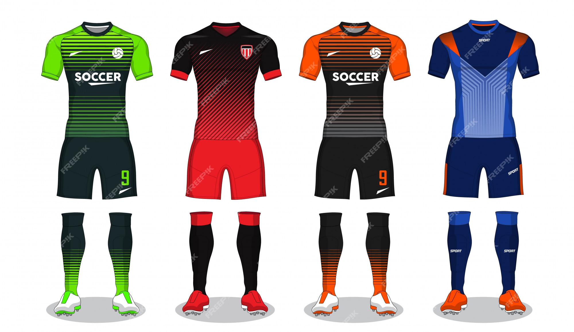Conjunto de kit de fútbol, diseño de | Vector Premium