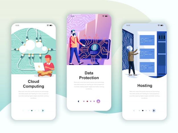 Vector conjunto de kit de interfaz de usuario de pantallas onboarding.