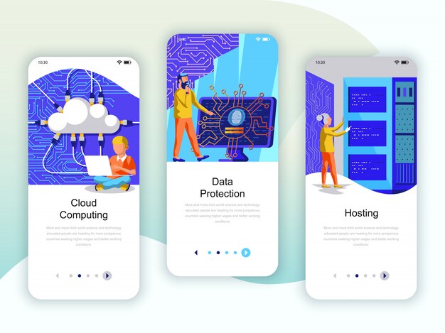 Conjunto de kit de interfaz de usuario de pantallas onboarding.