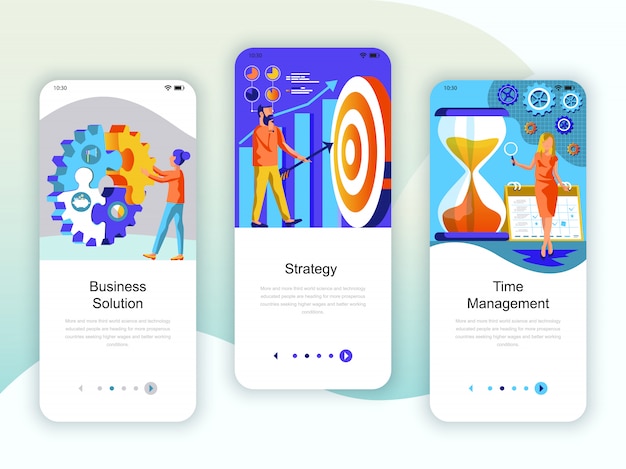 Vector conjunto de kit de interfaz de usuario de pantallas onboarding.