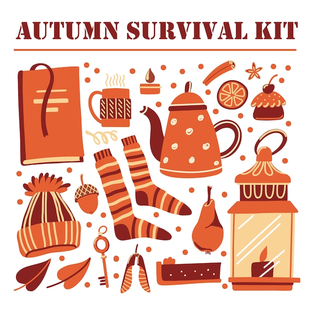 conjunto de kit de supervivencia de otoño