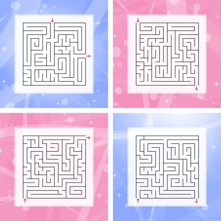 Vector un conjunto de laberintos cuadrados.