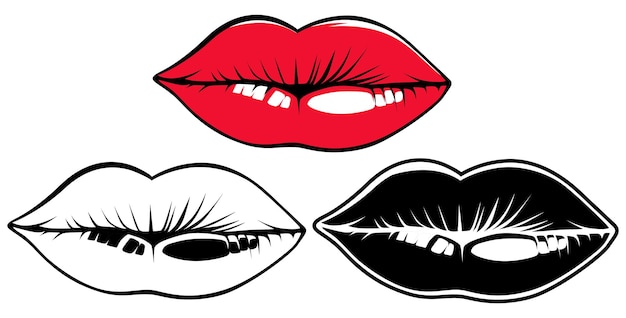 conjunto de labios brillantes pintalabios rojo icono diseño ilustración vectorial