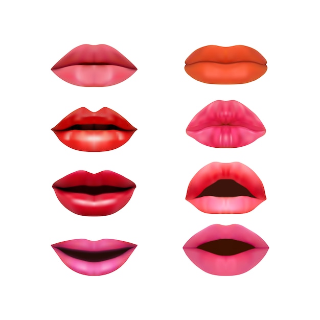 Conjunto de labios fotorrealistas aislado en un fondo blanco.