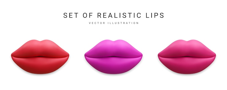 Vector conjunto de labios de mujer hermosa realista aislado sobre fondo blanco ilustración vectorial