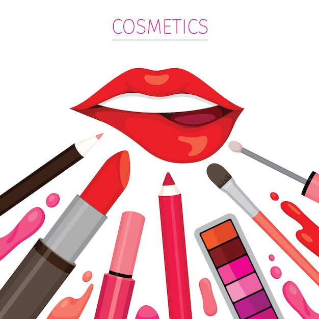 Vector conjunto de labios de mujer con lápices labiales