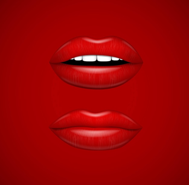 Conjunto de labios rojos calientes Colección de ilustraciones vectoriales