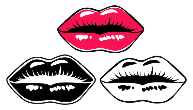 conjunto de labios rojos femeninos icono beso labios símbolo vector