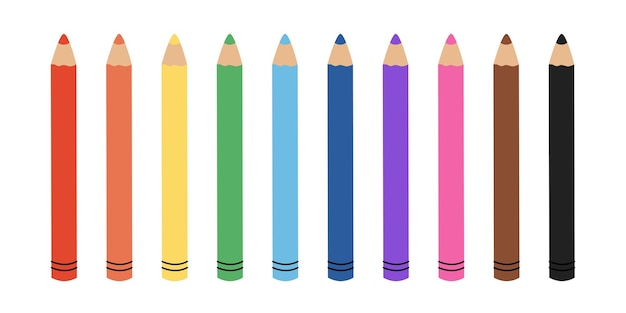 Conjunto de lápices de color aislados sobre fondo blanco Crayones en colores del arco iris Lápiz para la creatividad