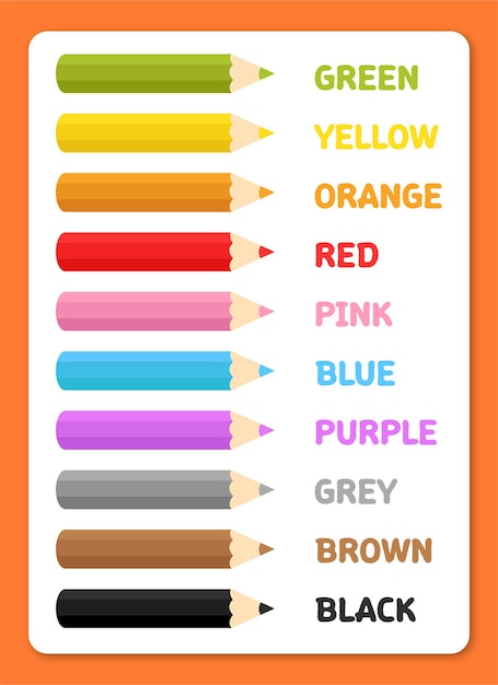 Conjunto de lápices de color para la hoja de trabajo de la escuela del niño