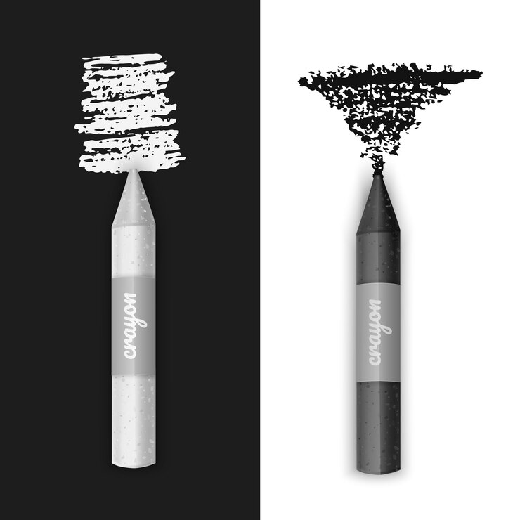 Vector conjunto de lápices de colores en blanco y negro. colección de lápices de cera.
