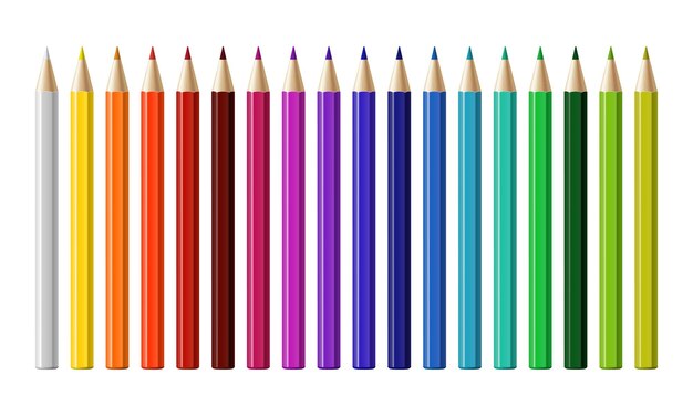 Conjunto de lápices de colores diferentes aislado sobre fondo blanco. ilustración vectorial