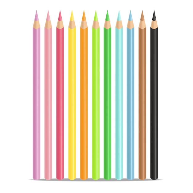 Conjunto de lápices de colores realistas. Vector aislado de lápices de colores. Ilustración de regreso a la escuela