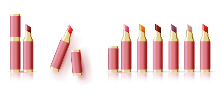Vector conjunto de lápices de labios multicolores vectoriales realistas