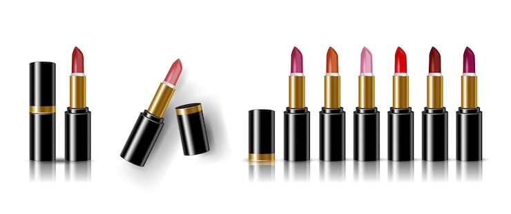 Vector conjunto de lápices de labios multicolores vectoriales realistas