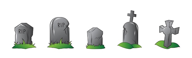 Conjunto de lápidas de 5 piezas del cementerio de Halloween sobre fondo blanco Vector