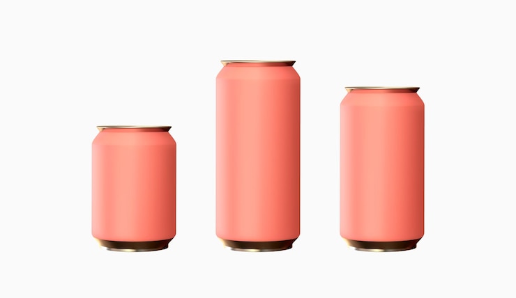 Vector conjunto de latas de hierro rosa realistas. mock up para su diseño. plantilla de latas grandes y pequeñas. ilustración vectorial