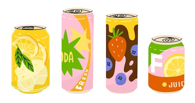Un conjunto de latas con refrescos y limonada fiesta sin alcohol con bebidas refrescantes energéticas