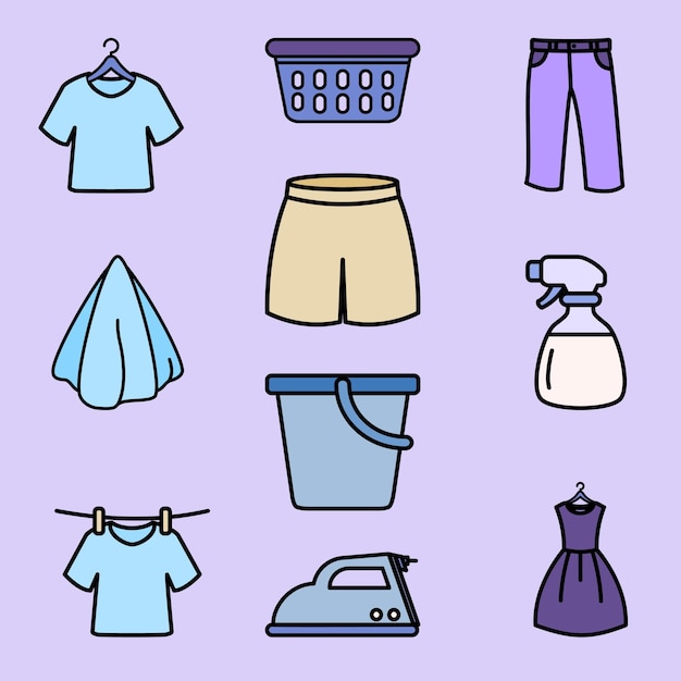 Conjunto de lavandería Linda ilustración de línea plana
