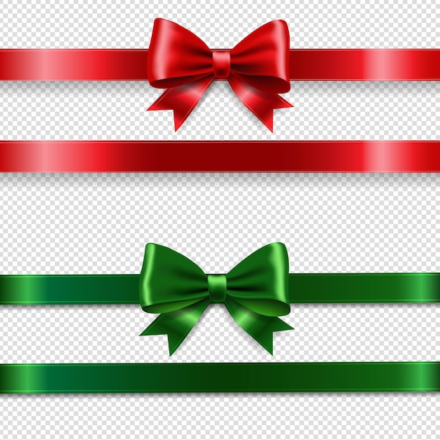 Conjunto de lazo rojo y verde de navidad y fondo transparente