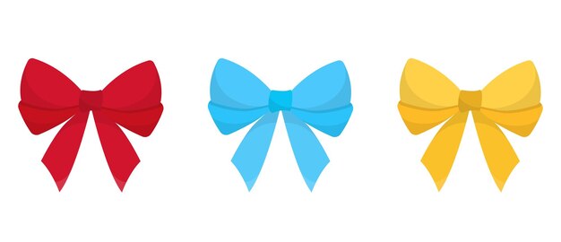 Un conjunto de lazos en rojo, azul y amarillo. Día de San Valentín, elemento de embalaje de cumpleaños.