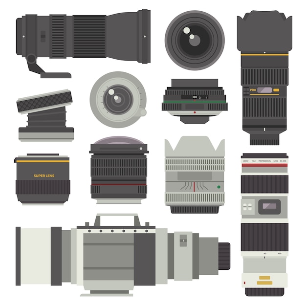 Vector conjunto de lentes fotoópticas.