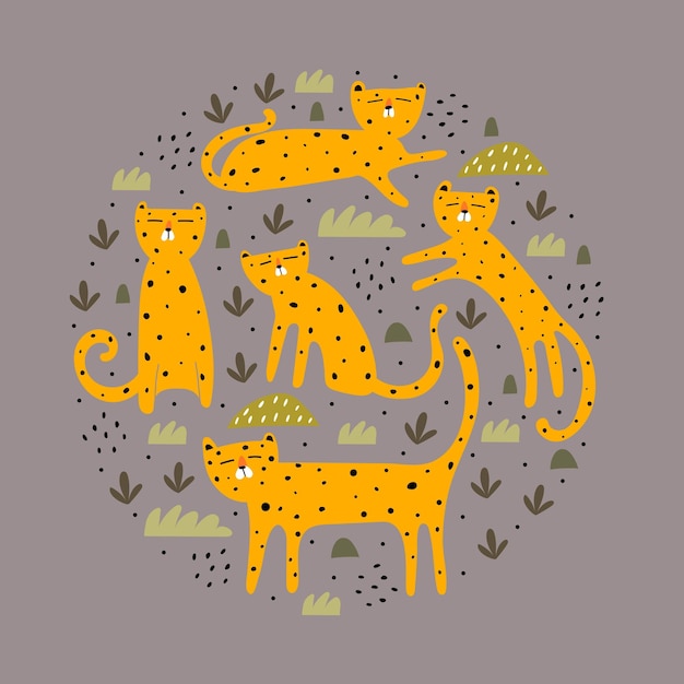 Conjunto con leopardos de dibujos animados en diferentes poses