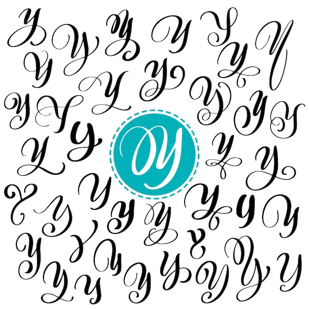 Conjunto de letra de caligrafía vectorial dibujada a mano Y Fuente de script Letras aisladas escritas con tinta Manuscrita