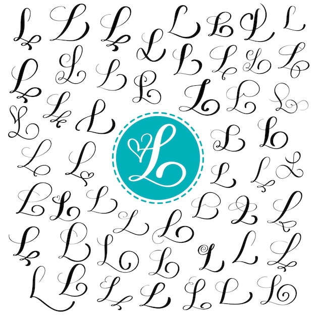 Conjunto de letra de caligrafía vectorial dibujada a mano L Fuente de script Letras aisladas escritas con tinta Manuscrita