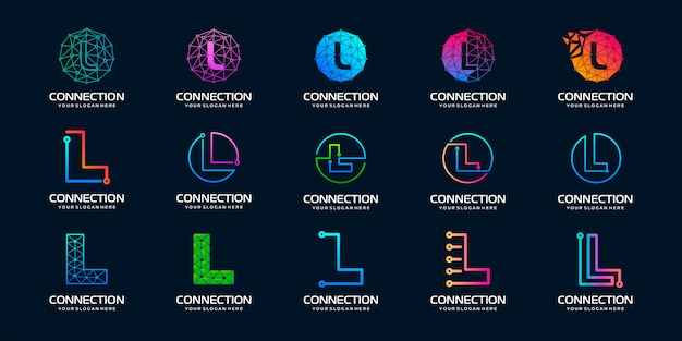 Conjunto de letra creativa L Logotipo de la tecnología digital moderna. El logotipo se puede utilizar para tecnología, digital, conexión, compañía eléctrica.