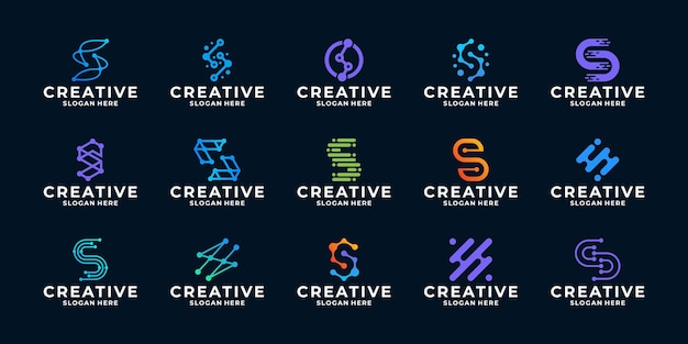 Conjunto de letra creativa S con diseño de logotipo de concepto de punto para tecnología digital