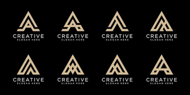 Conjunto de letra inicial A logo vector mono línea