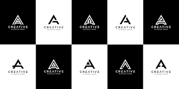 Conjunto de letra inicial A logo vector mono línea
