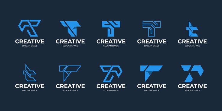 Vector conjunto de letra t creativa con ángulos de intersección.