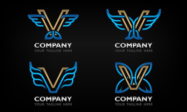 Conjunto de letra V creativa moderna con plantilla de diseño de logotipo de ala