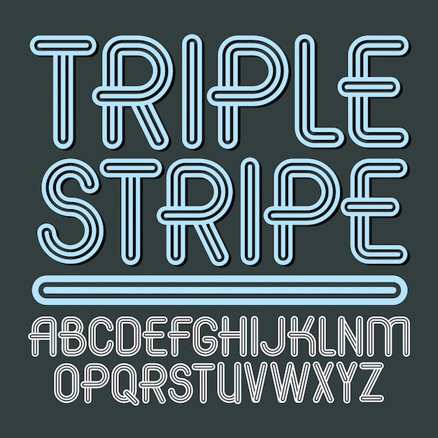 Conjunto de letras del alfabeto de capital vectorial de moda aisladas. La fuente de tipo retro, el guión de la A a la Z se puede utilizar para la creación de logotipos. Realizado con líneas triples paralelas geométricas.