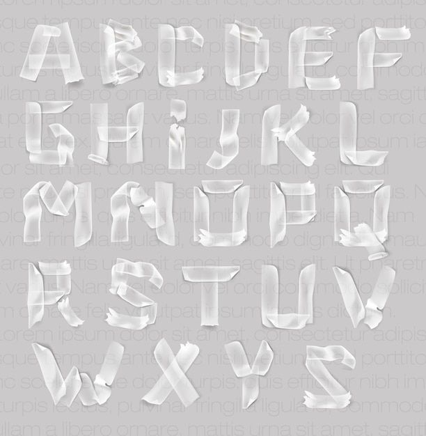 Vector conjunto de letras del alfabeto de cinta adhesiva transparente.