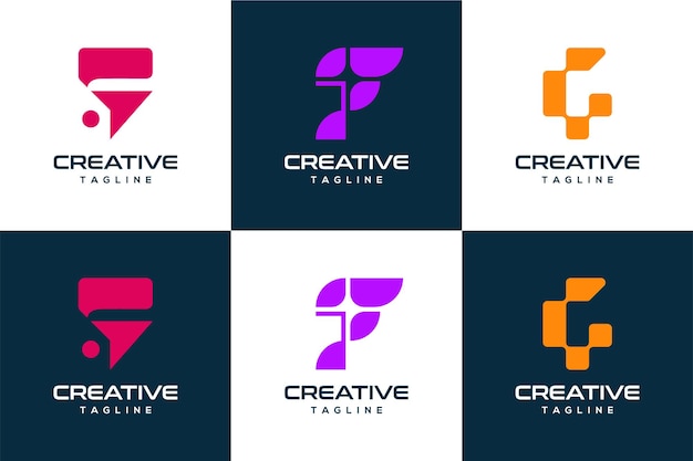 Vector conjunto de letras del alfabeto f icono de formas abstractas inspiración de diseño de logotipo creativo simple