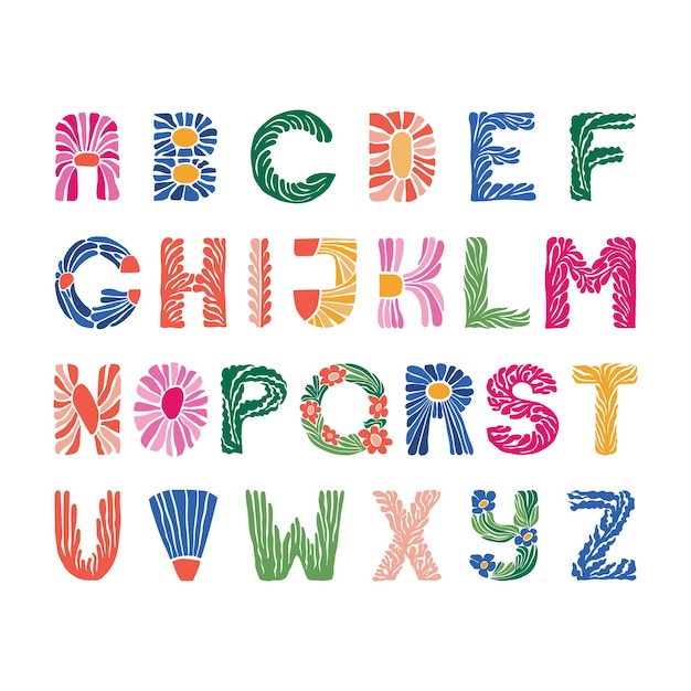 Conjunto de letras del alfabeto floral en estilo abstracto Ilustración vectorial