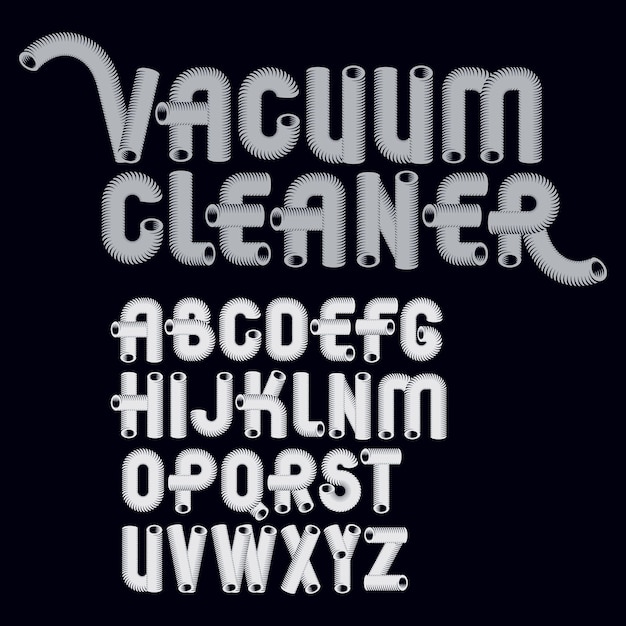 Conjunto de letras del alfabeto inglés en mayúsculas vectoriales geniales aisladas. Fuente retro, texto mecanografiado para su uso en el diseño de logotipos. Creado utilizando el estilo de tubería de vacío dimensional.