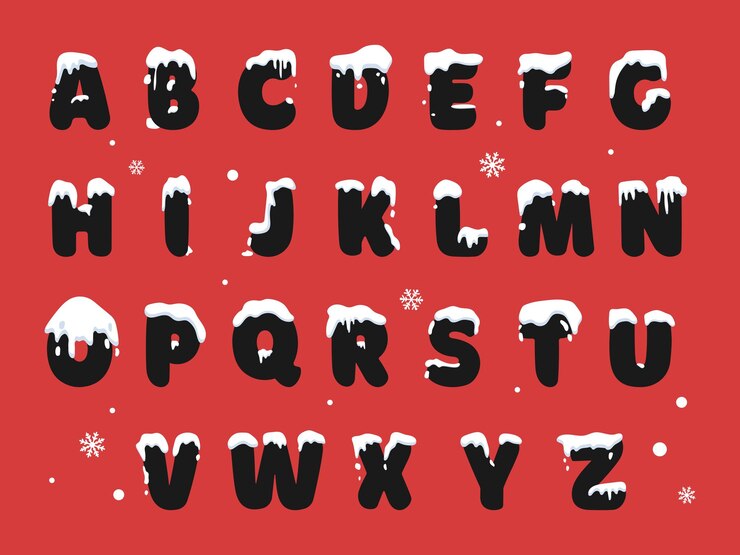 Vector conjunto de letras del alfabeto latino. ilustración vectorial concepto de navidad y año nuevo.