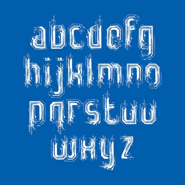 Conjunto de letras del alfabeto vectorial, escritura blanca dibujada a mano, letras pequeñas pinceladas.