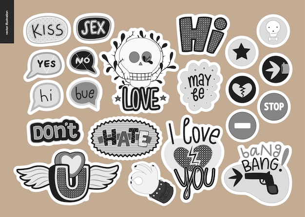 Conjunto de letras de amor de chicas contemporáneas.