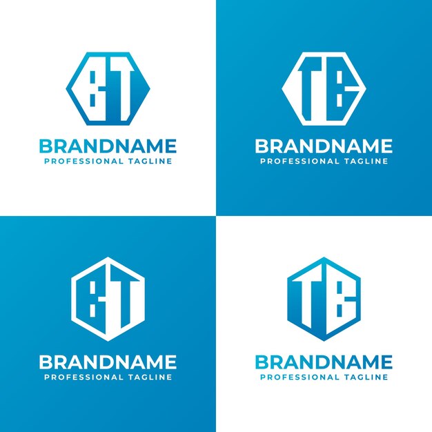 Conjunto de letras BT y TB Hexagon para negocios con las iniciales BT o TB