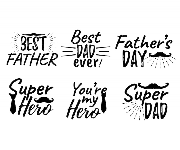 Conjunto de letras del día del padre feliz. mejor padre el mejor papá. super heroe